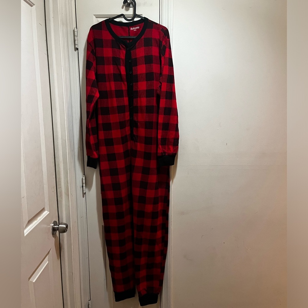 #followme Red and Black Plaid Thermal Onesie Pajamas